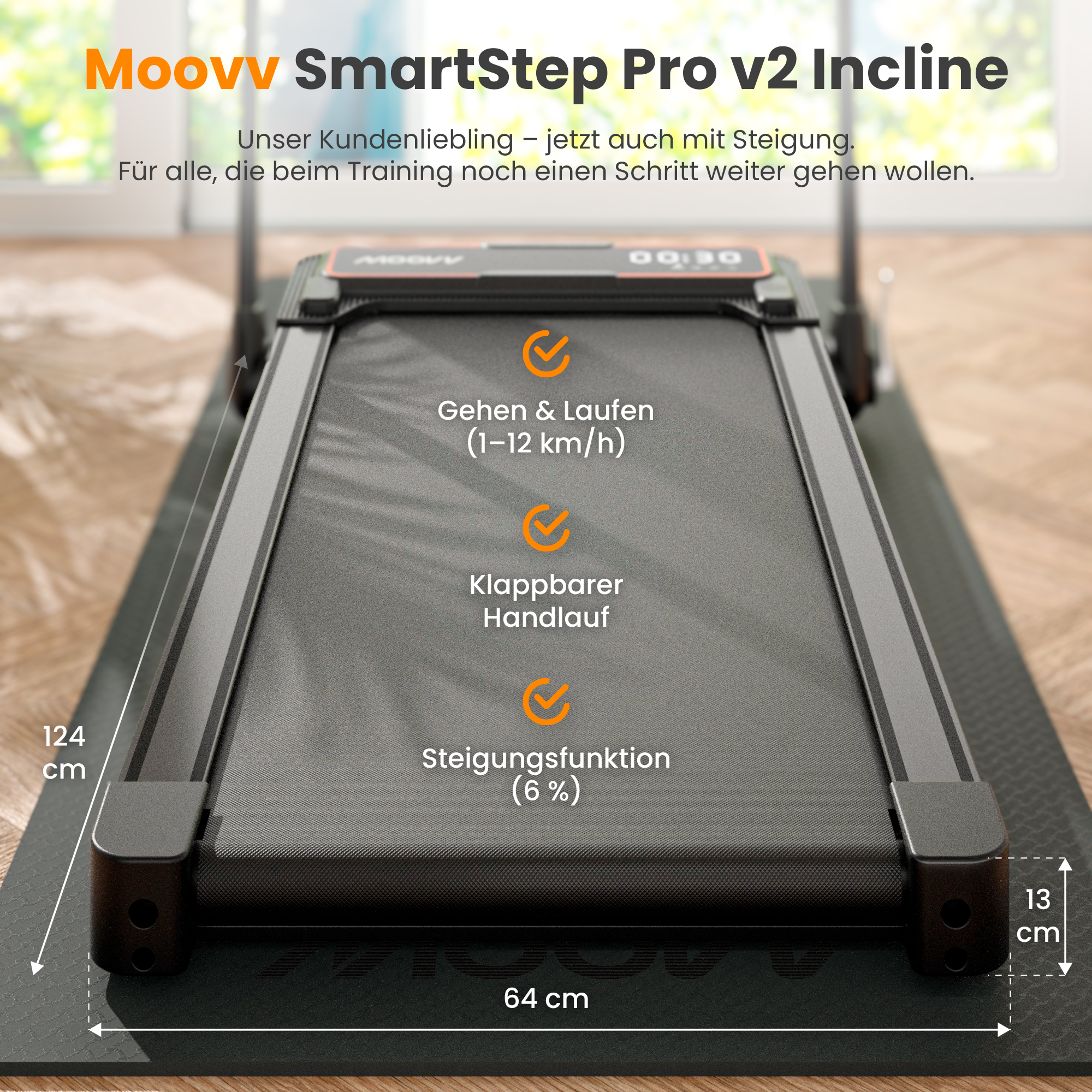 Moovv SmartStep Pro v2 Incline - Laufband mit Steigung (6 %), 1–12 km/h
