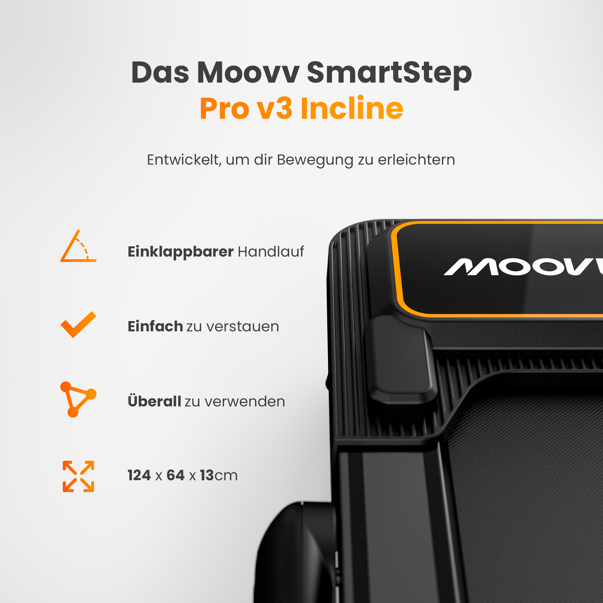Moovv SmartStep Pro v3 Incline - Laufband mit Steigung (6 %), 1–12 km/h