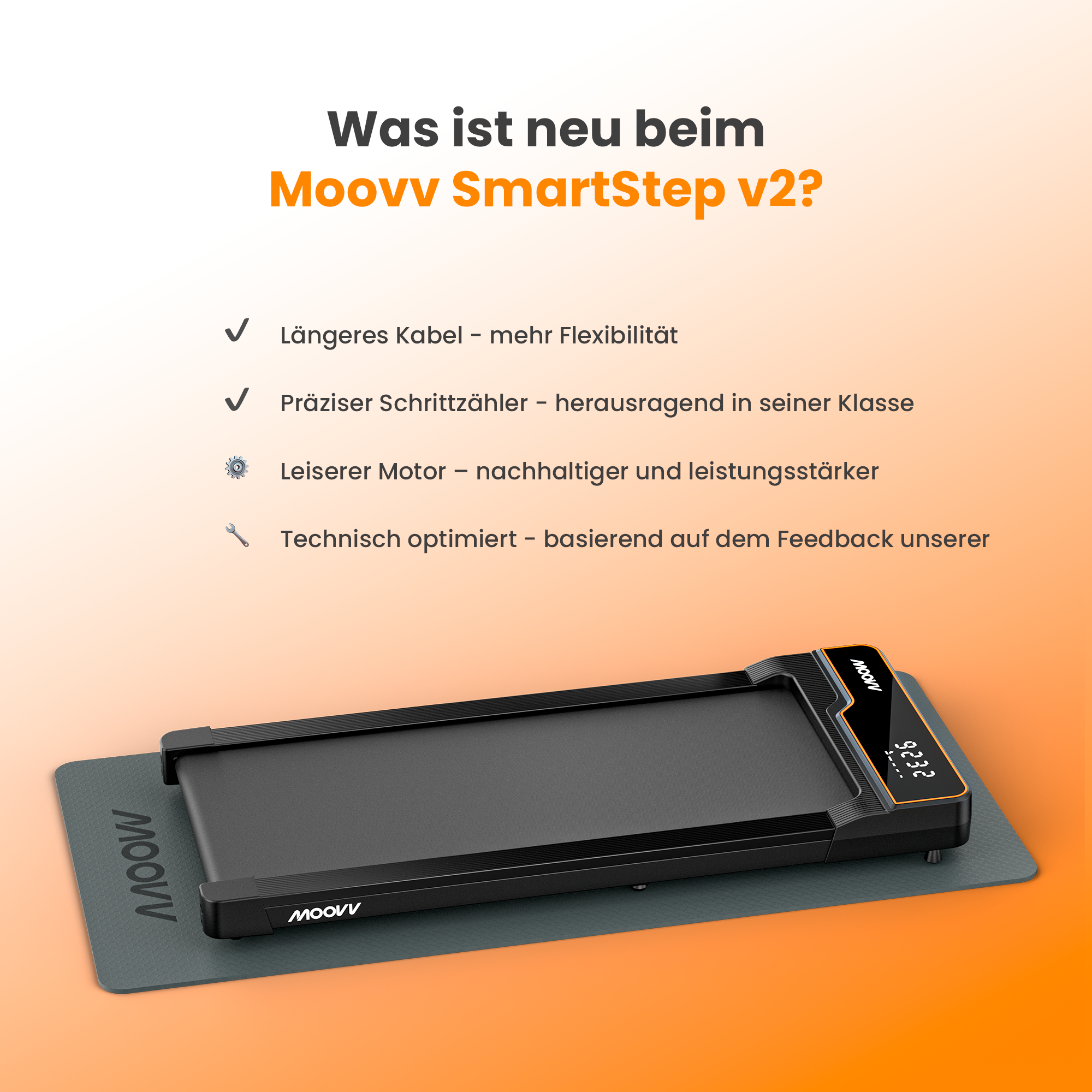 Moovv SmartStep v2 - Walking Pad / kleines Laufband, 1–6 km/h