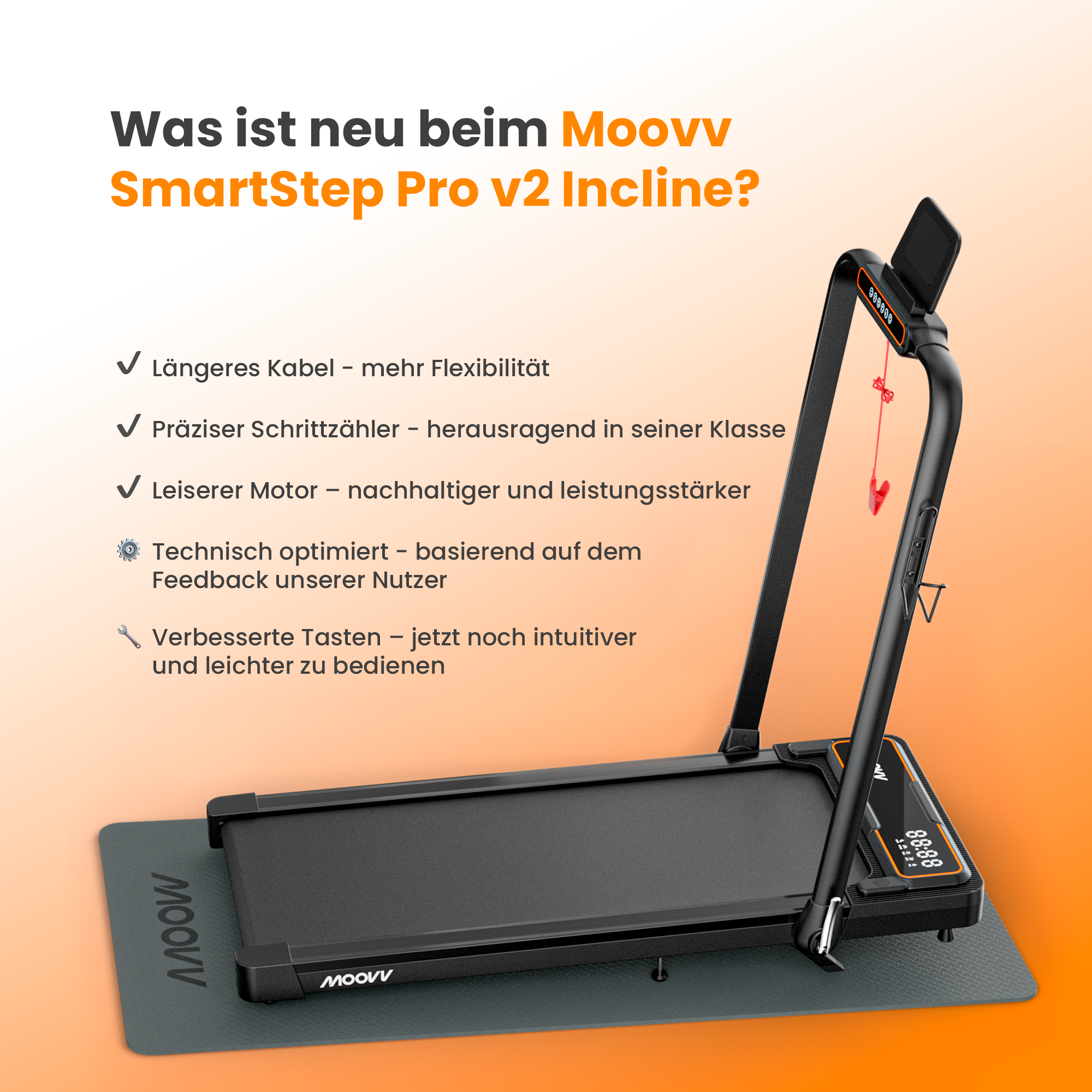 Moovv SmartStep Pro v2 Incline - Laufband mit Steigung (6 %), 1–12 km/h